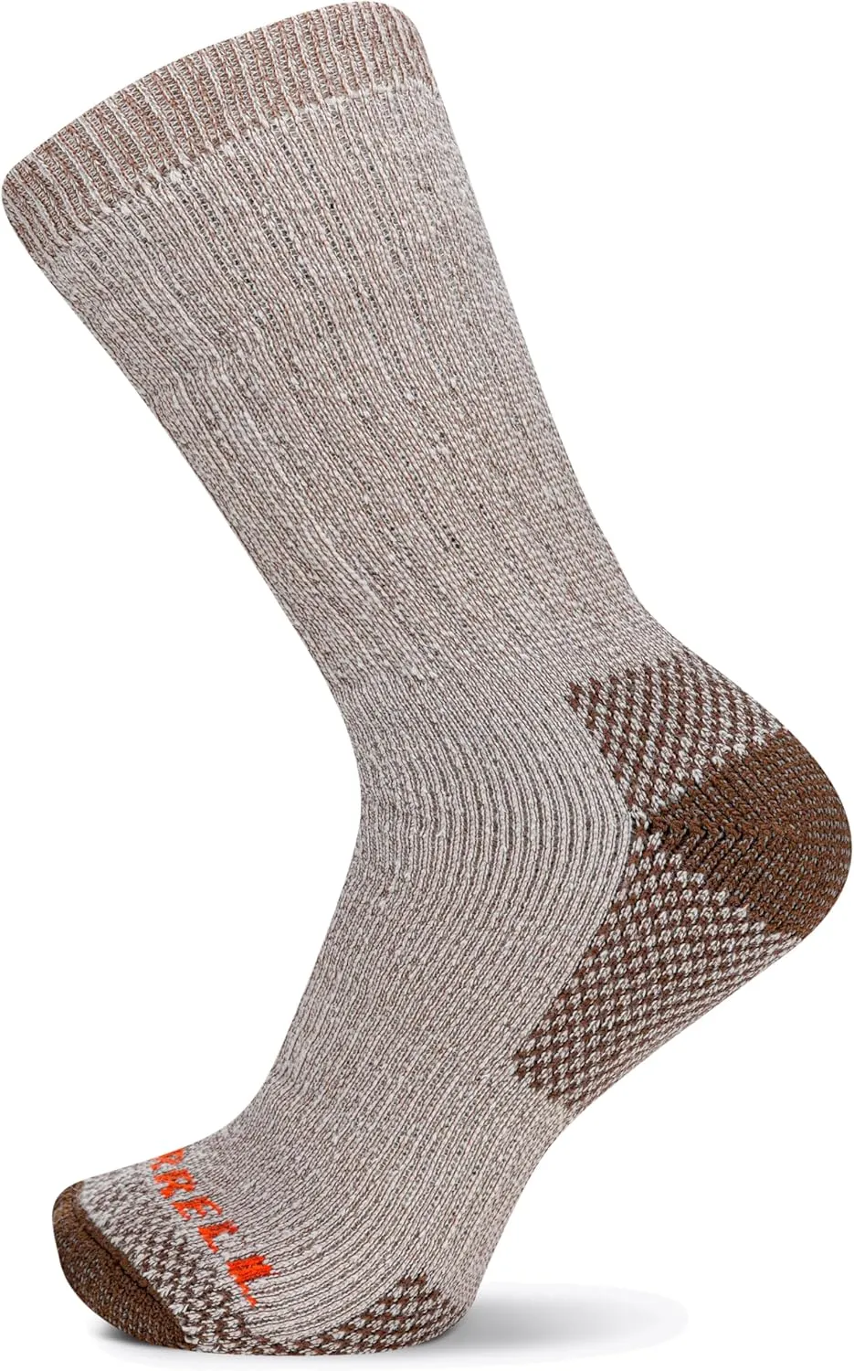 Merrell Unisex-Adult's Heavyweight Merino Wool Hiking Crew Socks-Breathable Reinforced Cushion and Arch Support, Brown (1 Pair), M/L (Men's 9.5-12 / Women's 10-13)
