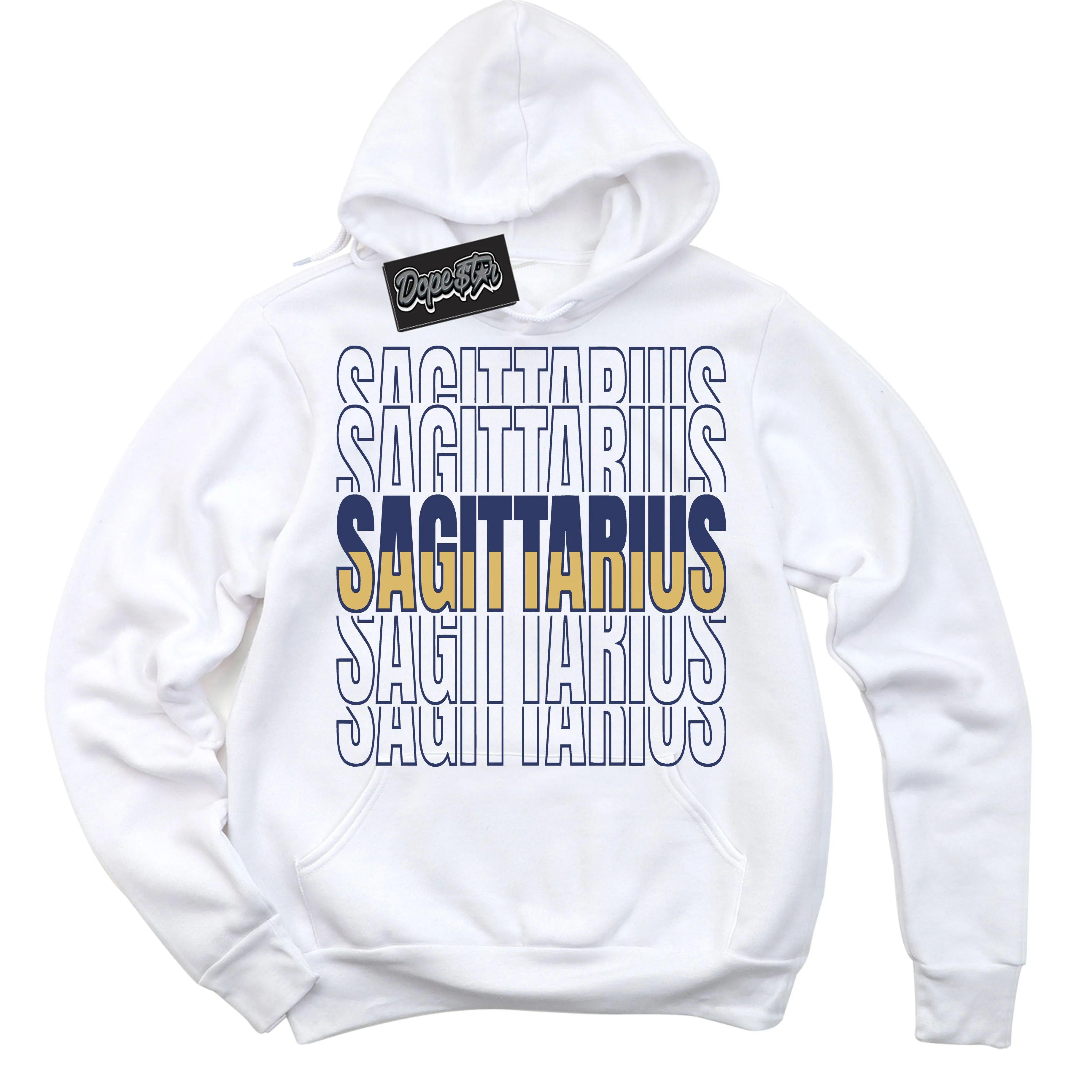 Method of Make Midnight Navy Metallic Gold 1s Sneaker Hoodie Sagittarius Graphic
