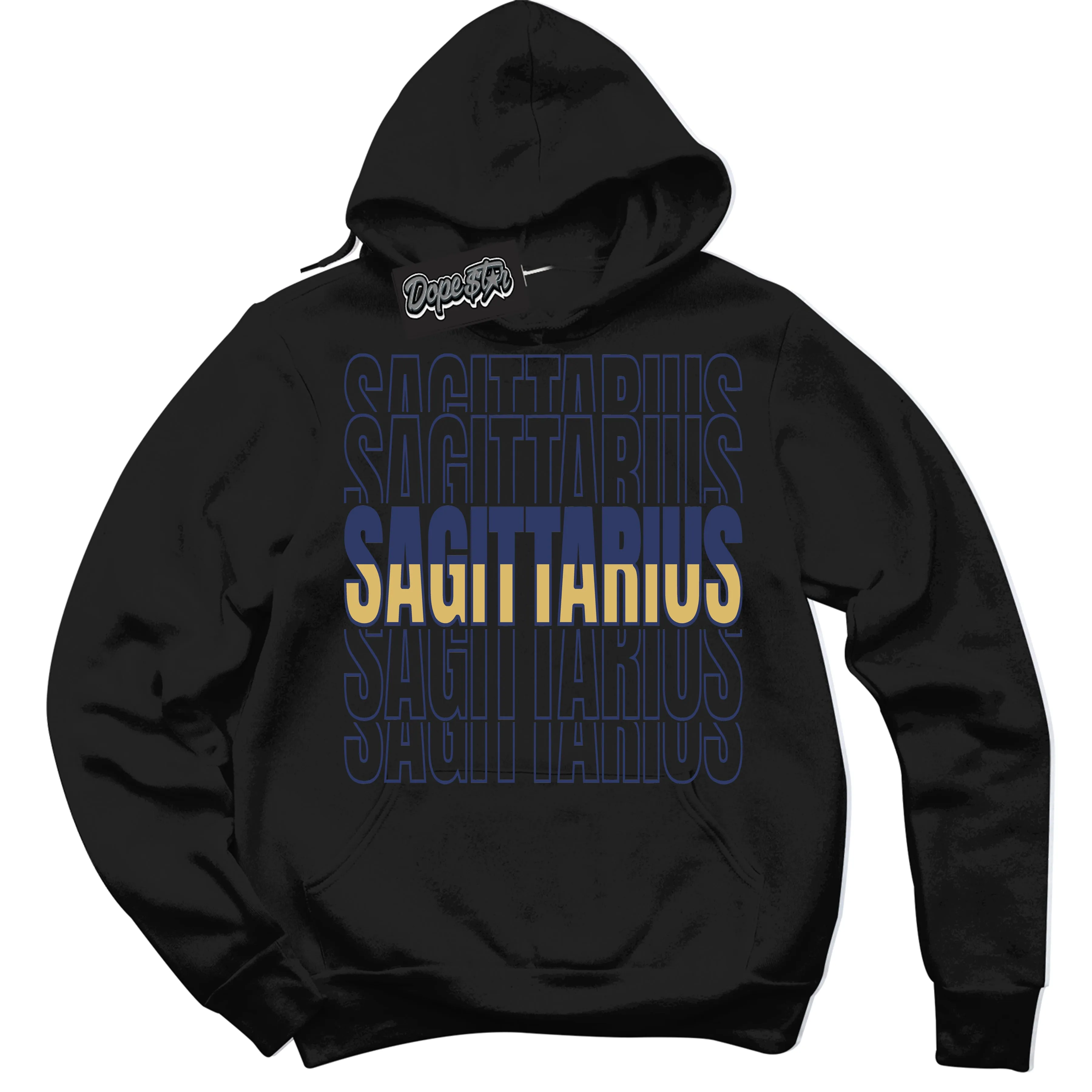 Method of Make Midnight Navy Metallic Gold 1s Sneaker Hoodie Sagittarius Graphic
