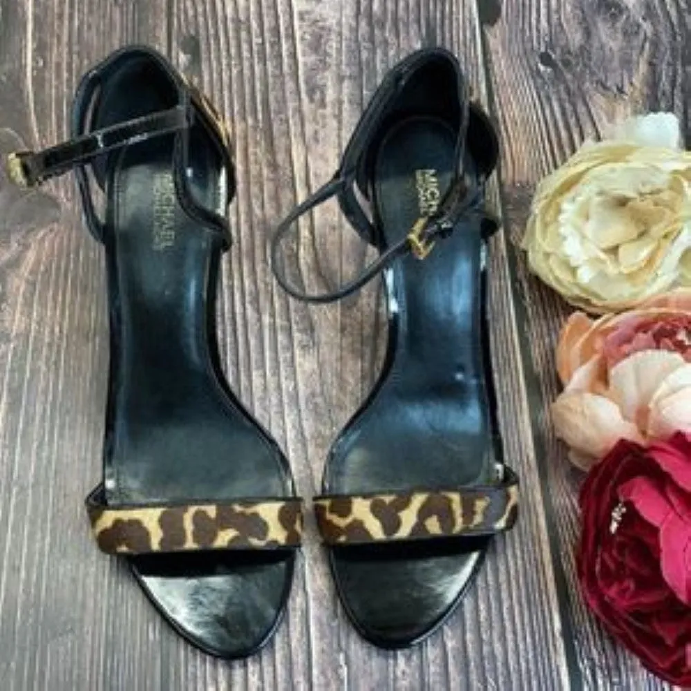 Michael Kors Black Leather Simone Dress Sandals 8.5M