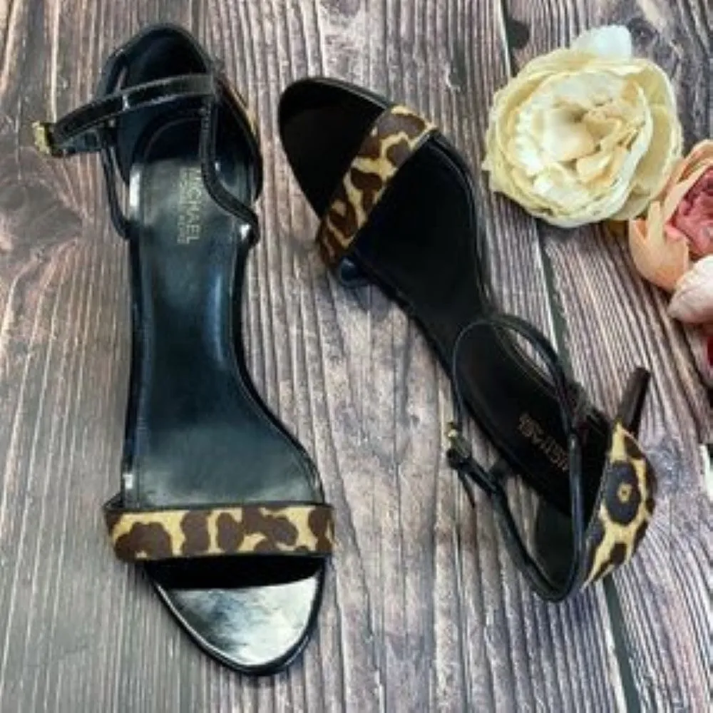 Michael Kors Black Leather Simone Dress Sandals 8.5M