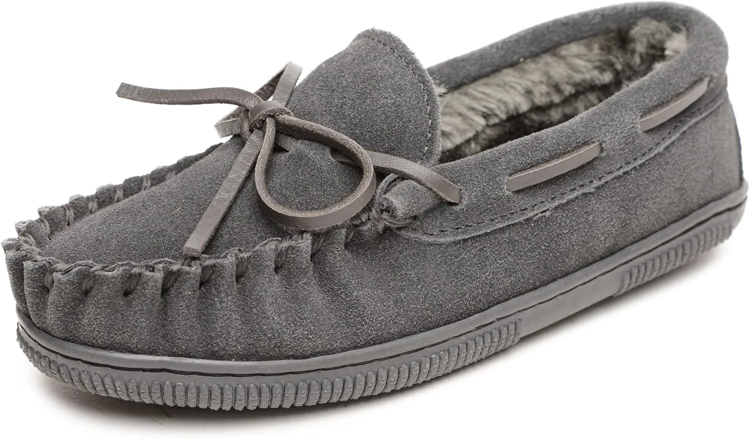 Minnetonka Hardsole Pile-Lined Moccasin Slippers for Children, Charcoal, 4 M