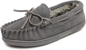 Minnetonka Hardsole Pile-Lined Moccasin Slippers for Children, Charcoal, 4 M