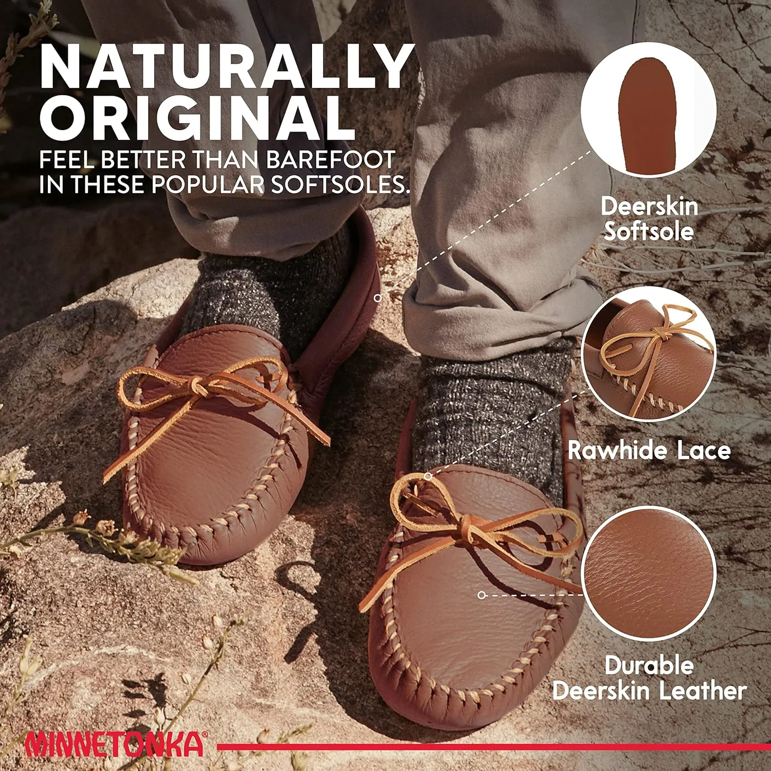 Minnetonka Men's Double Deerskin Soft Leather Sole Moccasin