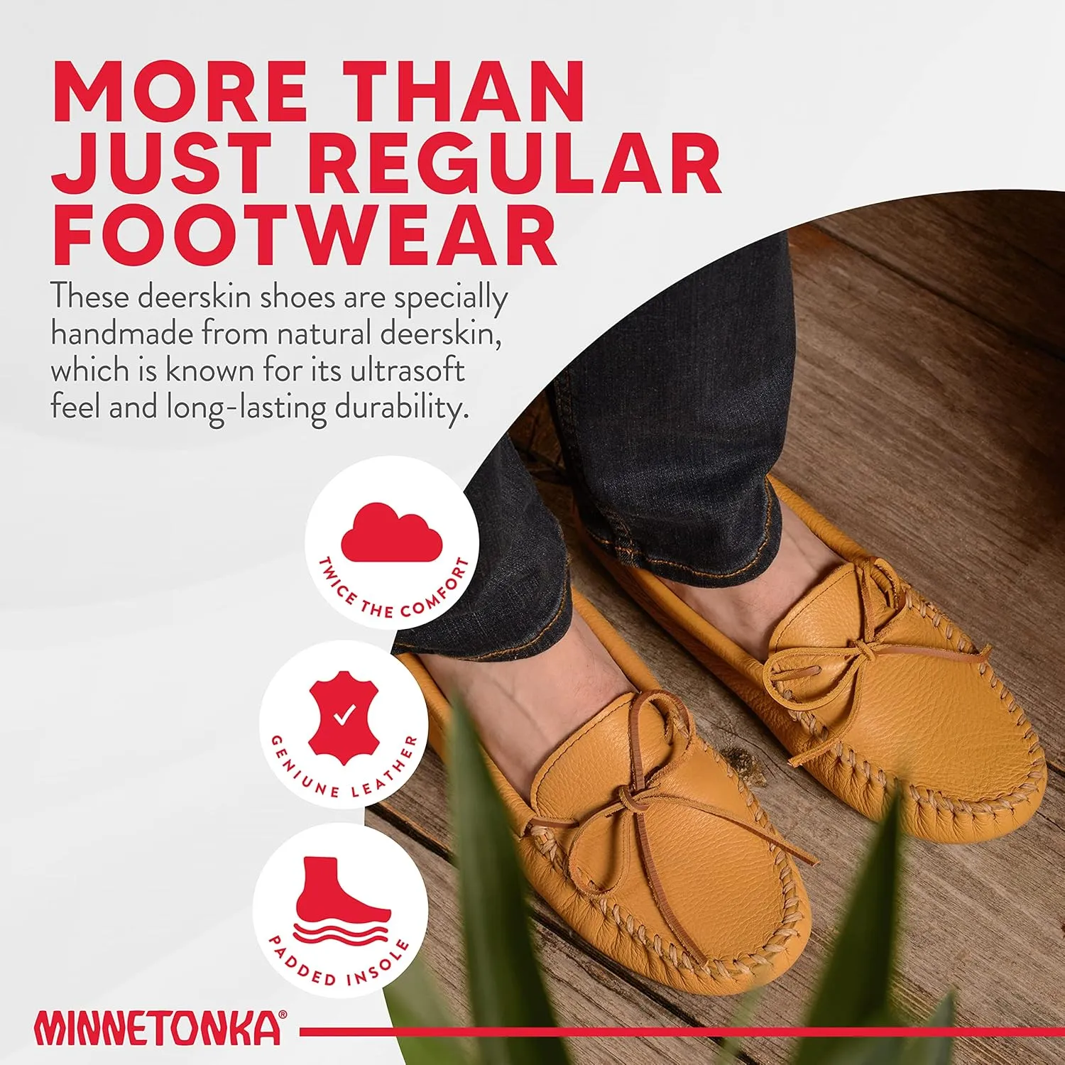 Minnetonka Men's Double Deerskin Soft Leather Sole Moccasin