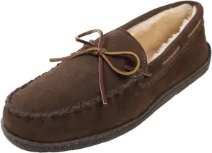 Minnetonka Men's Pile Lined Moccasin Slippers with Hard Soles, 13, Chocolate