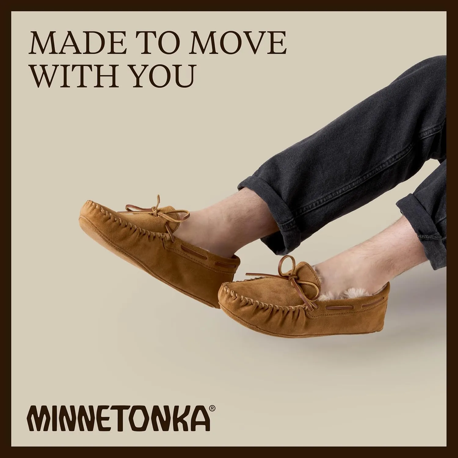 Minnetonka Men's Sheepskin Soft Leather Sole Moccasin Slipper
