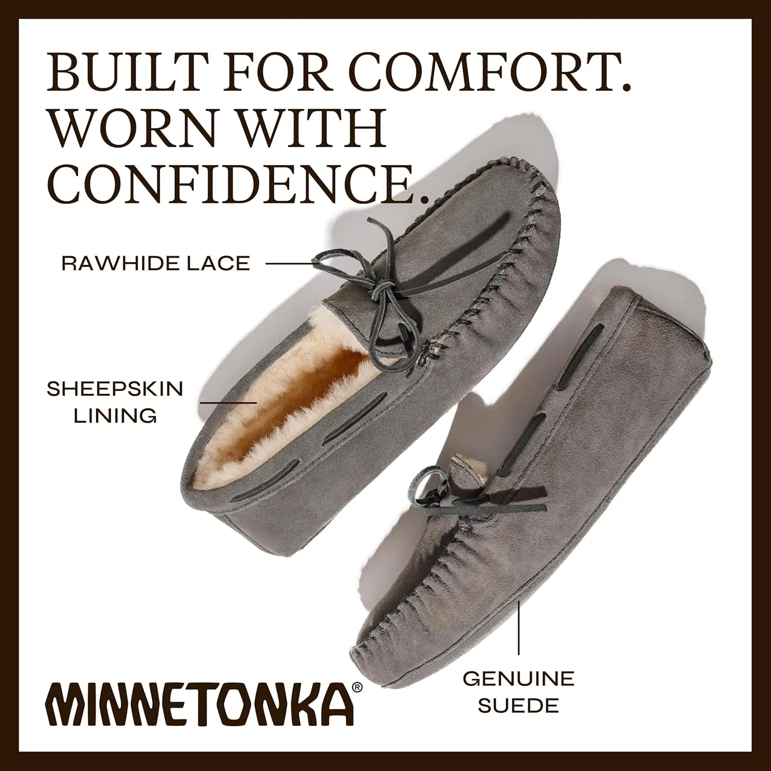 Minnetonka Men's Sheepskin Soft Leather Sole Moccasin Slipper