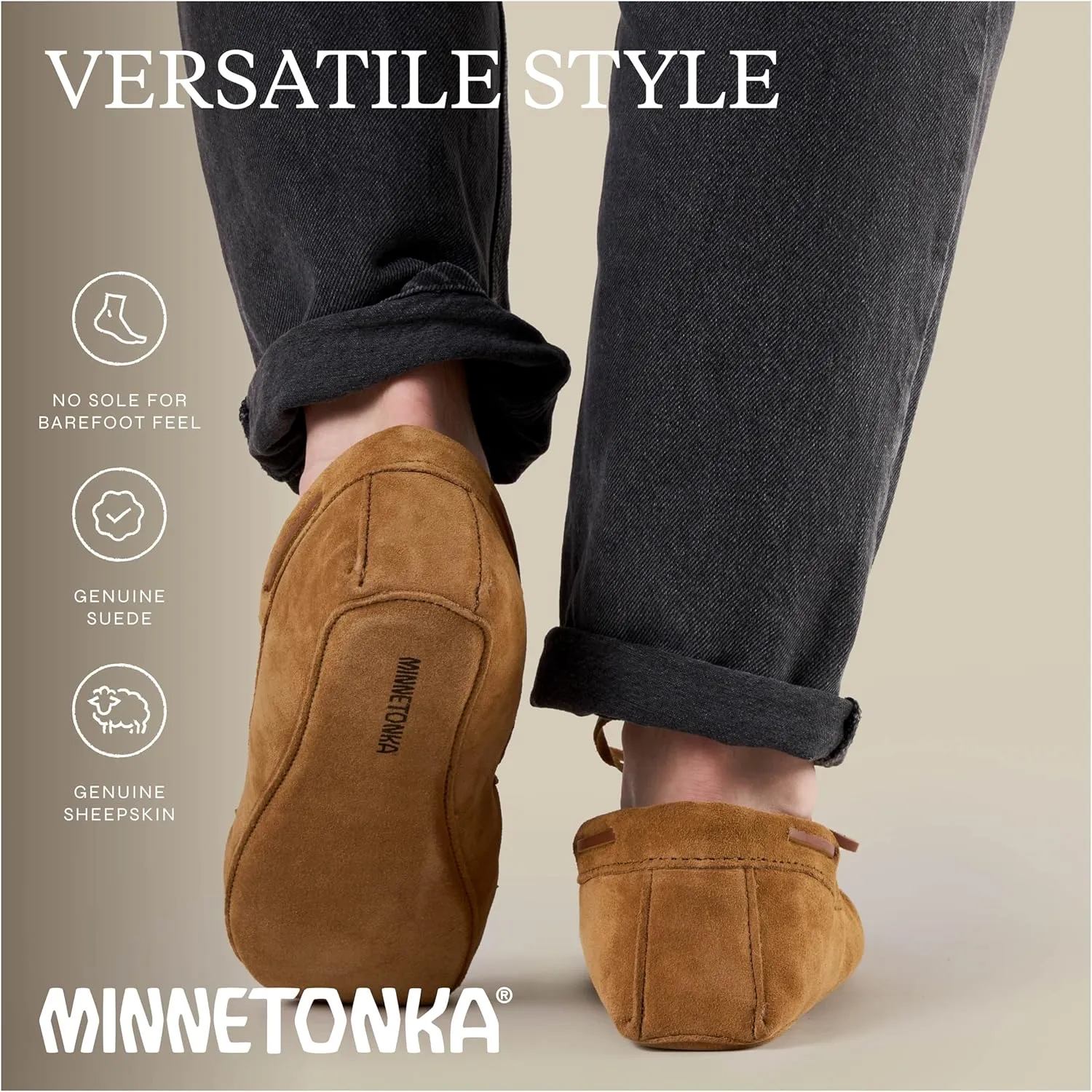 Minnetonka Men's Sheepskin Soft Leather Sole Moccasin Slipper
