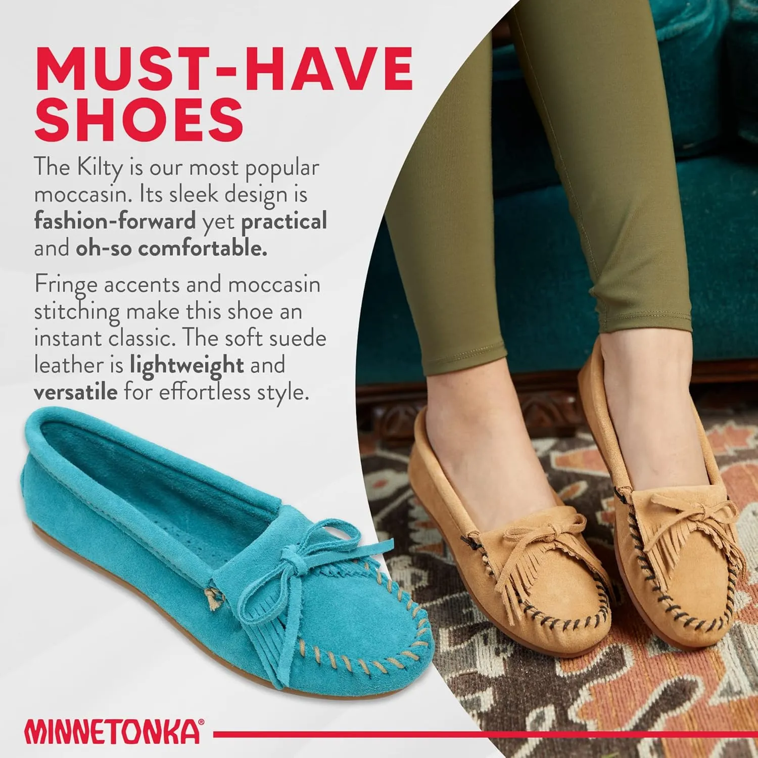 Minnetonka Women's Kilty Suede Hardsole Moccasin
