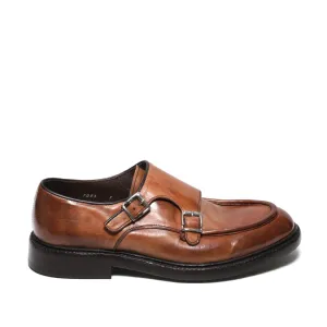 Moccasin Shoe With Double Buckle In Tan Leather