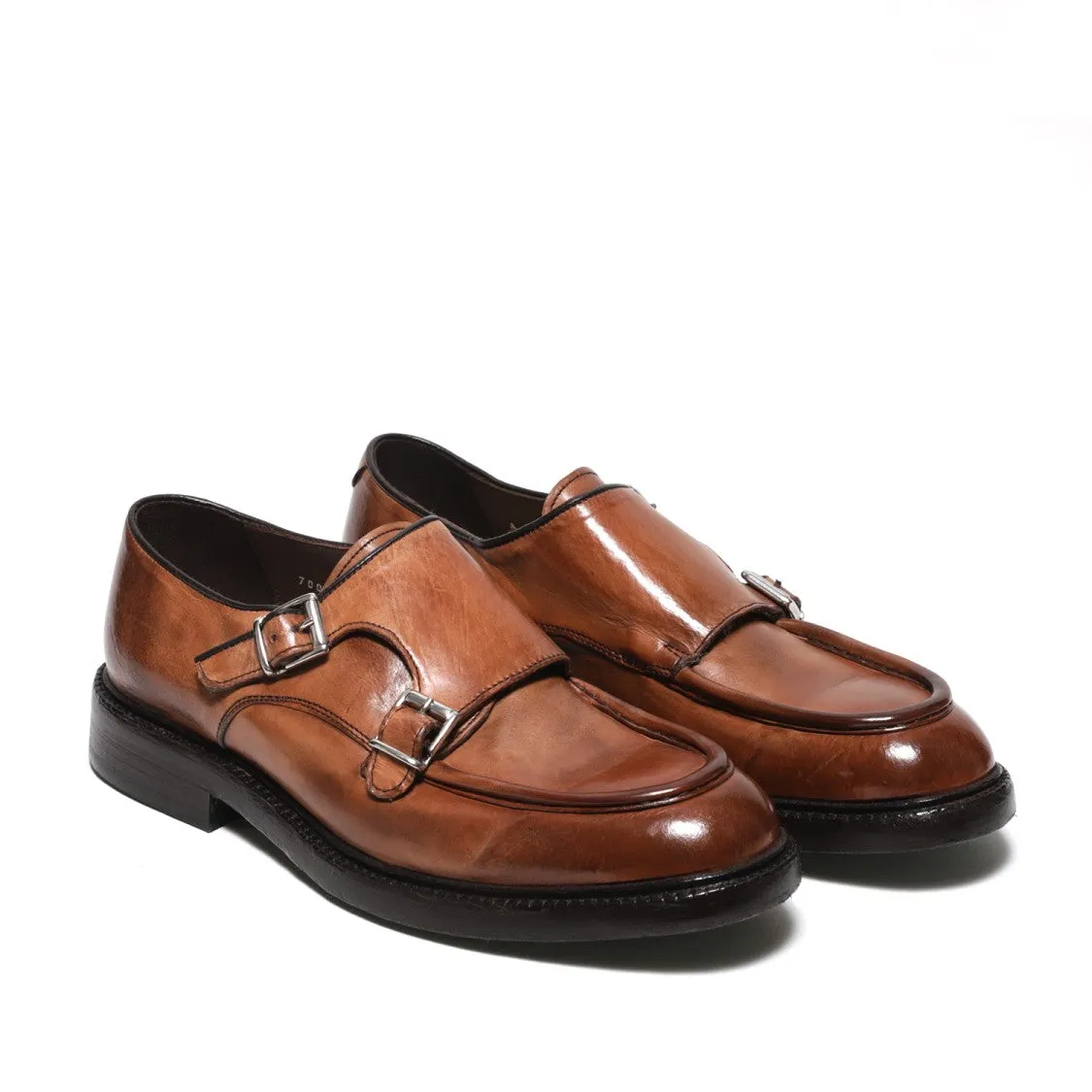 Moccasin Shoe With Double Buckle In Tan Leather