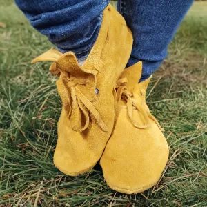 Moose Hide Two-Piece Plains Style Soft Sole Moccasins w/ Transfers
