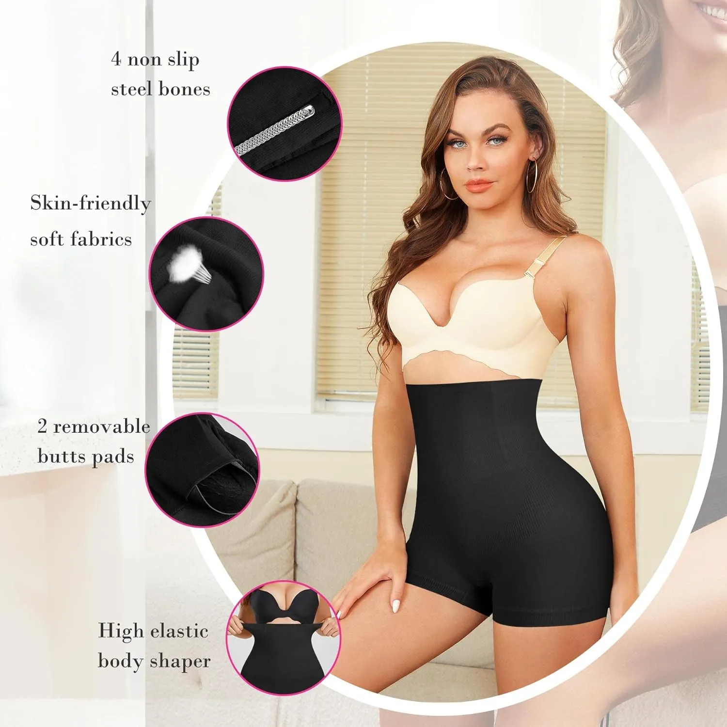 Nebility Butt Lifter Padded Shapewear High Waist Hip Enhancer Pads Shorts Women Seamless Underwear Tummy Control Panty