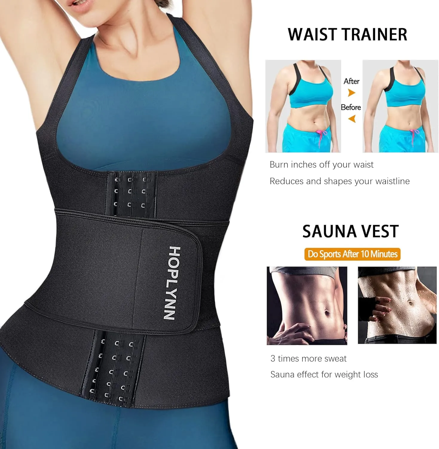 Neoprene Sauna Sweat Waist Trainer Corset Trimmer Vest for Women Tummy Control, Waist Cincher Body Shaper
