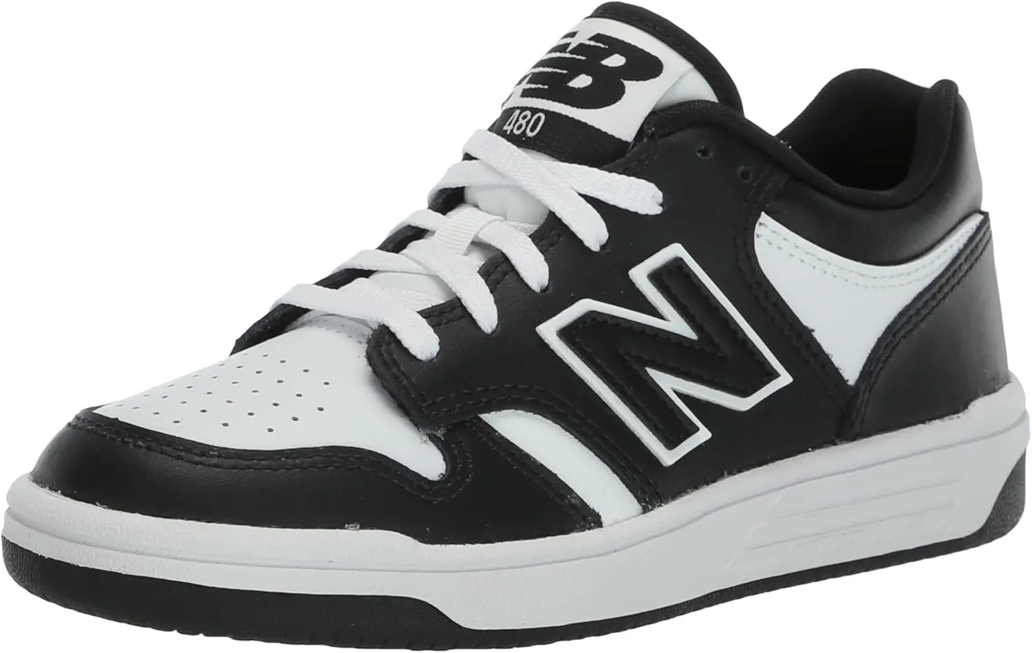 New Balance 480 V1 Lace-up Sneaker, Black/White, 12 Wide US Unisex Little_Kid