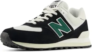 New Balance Unisex 574 V2 Varsity Suede Sneaker, Black/White/Marsh Green, 10.5 US Men
