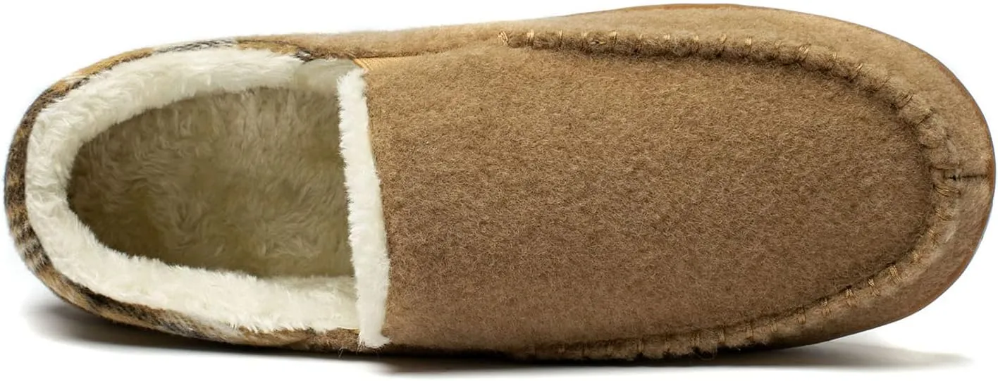 NewDenBer Men's Moccasin Slippers Warm Memory Foam Felted Wool Plush Shearling Lined Slip on Indoor Outdoor House Shoes