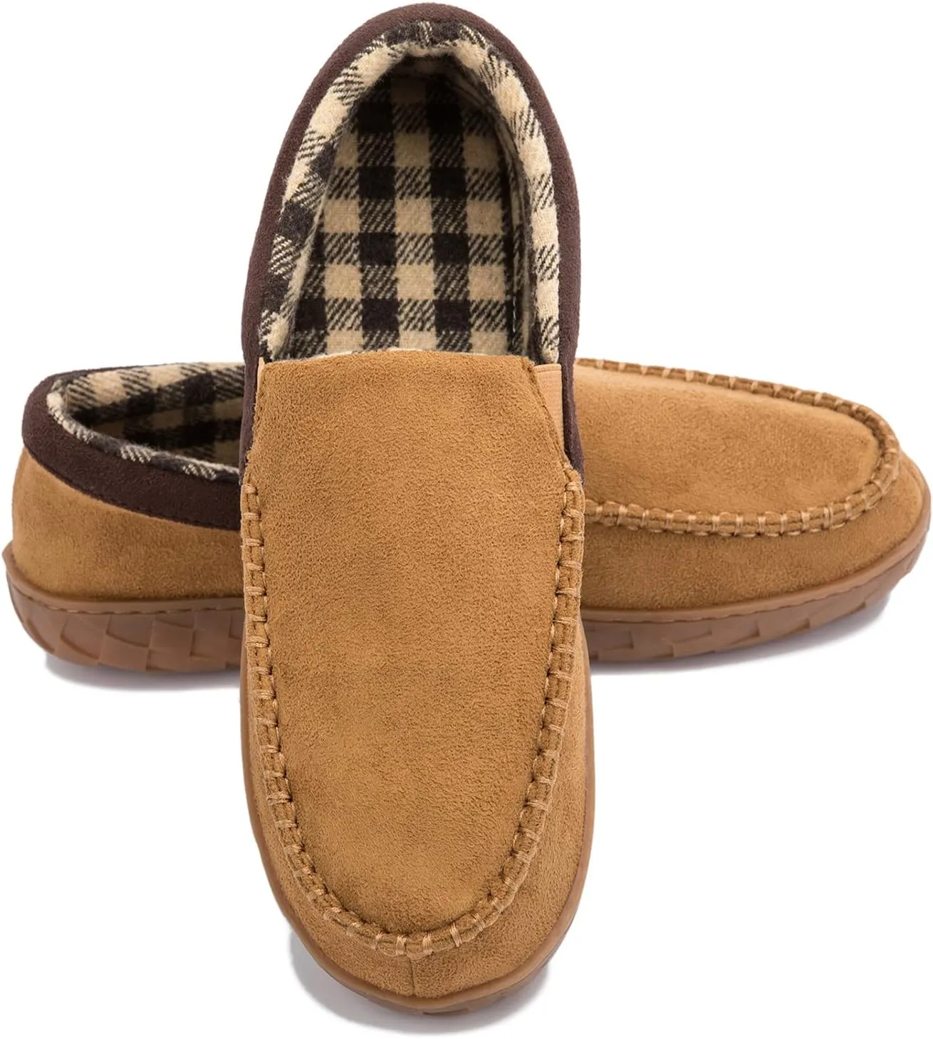 NewDenBer Men's Moccasin Slippers Warm Memory Foam Suede Soft Plush Lined Slip on Indoor Outdoor House Shoes