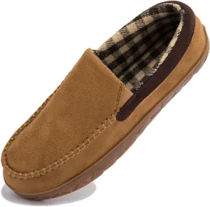 NewDenBer Men's Moccasin Slippers Warm Memory Foam Suede Soft Plush Lined Slip on Indoor Outdoor House Shoes