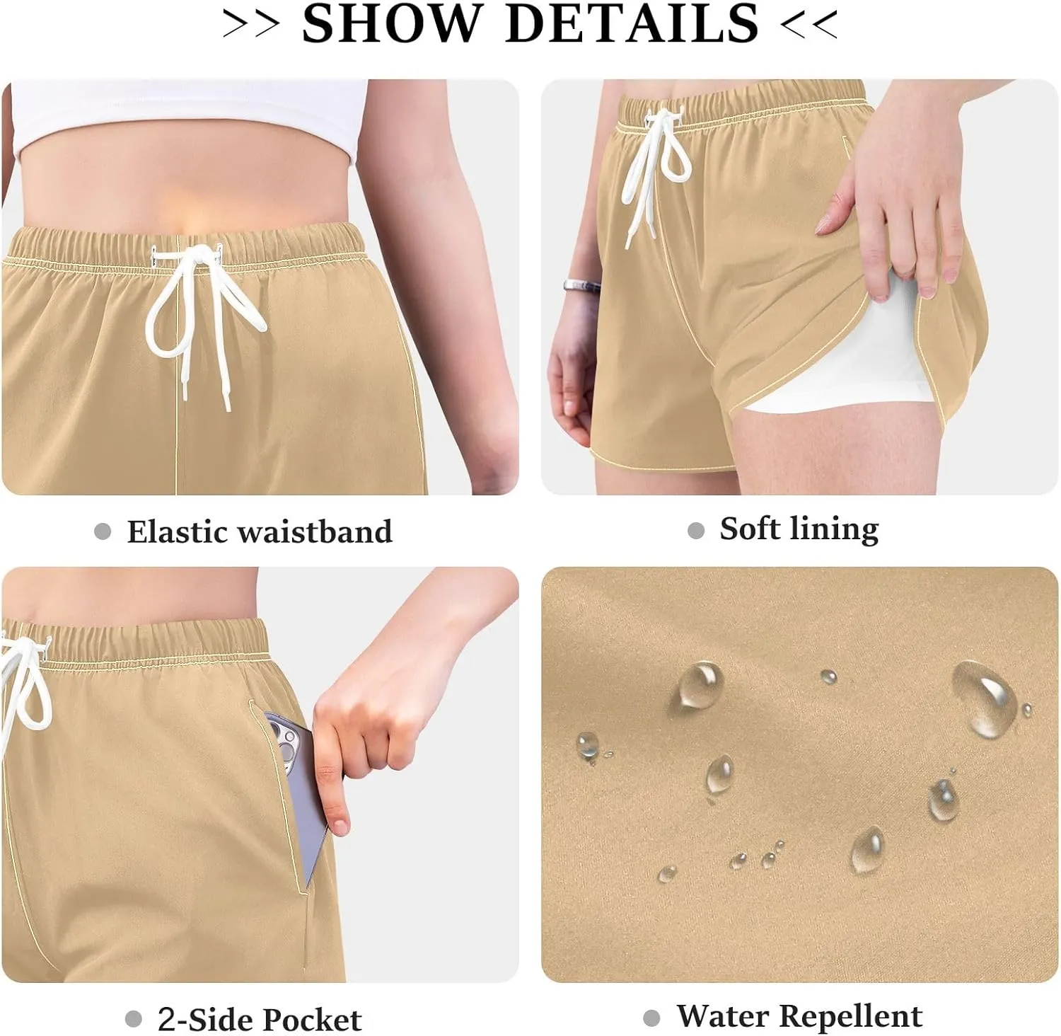 ODAWA Moccasin Womens Sweat Shorts Women Workout Shorts with Liner Womens Quick Dry Shorts