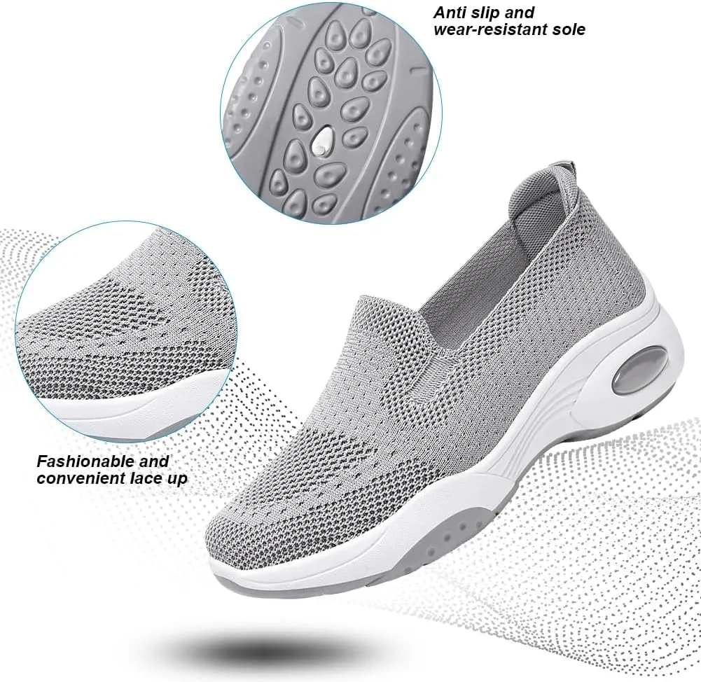 Padgene Women Walking Shoes Sock Sneakers Slip-On Breathable Mesh Trainers Women's Comfortable Casual Ladies Air Cushion Athletic Shoes Running Jogging Shoes