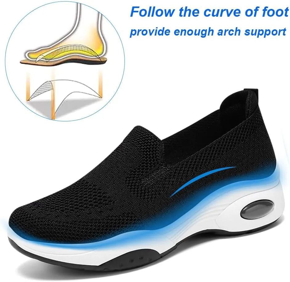 Padgene Women Walking Shoes Sock Sneakers Slip-On Breathable Mesh Trainers Women's Comfortable Casual Ladies Air Cushion Athletic Shoes Running Jogging Shoes