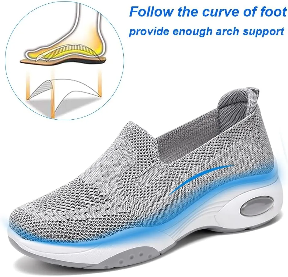 Padgene Women Walking Shoes Sock Sneakers Slip-On Breathable Mesh Trainers Women's Comfortable Casual Ladies Air Cushion Athletic Shoes Running Jogging Shoes