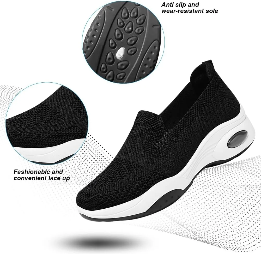 Padgene Women Walking Shoes Sock Sneakers Slip-On Breathable Mesh Trainers Women's Comfortable Casual Ladies Air Cushion Athletic Shoes Running Jogging Shoes