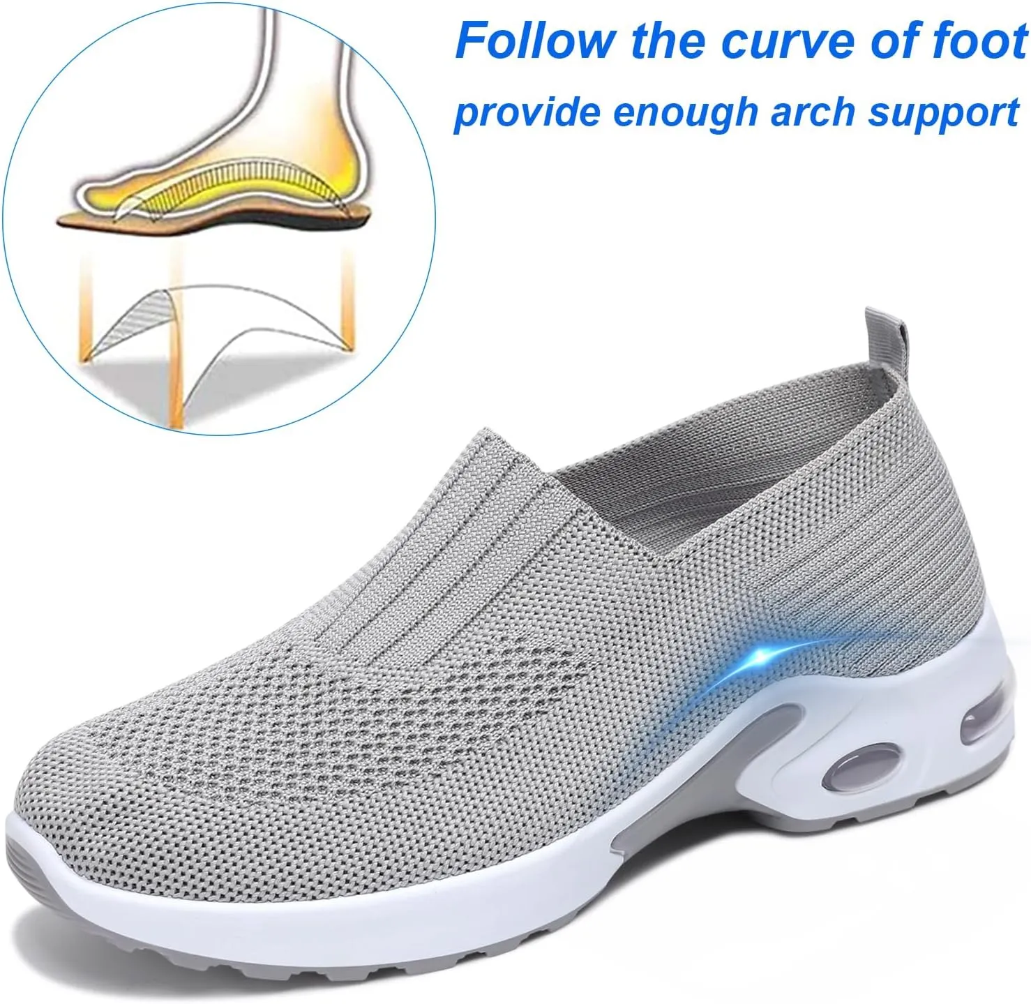 Padgene Women Walking Shoes Sock Sneakers Slip-On Breathable Mesh Trainers Women's Comfortable Casual Ladies Air Cushion Athletic Shoes Running Jogging Shoes