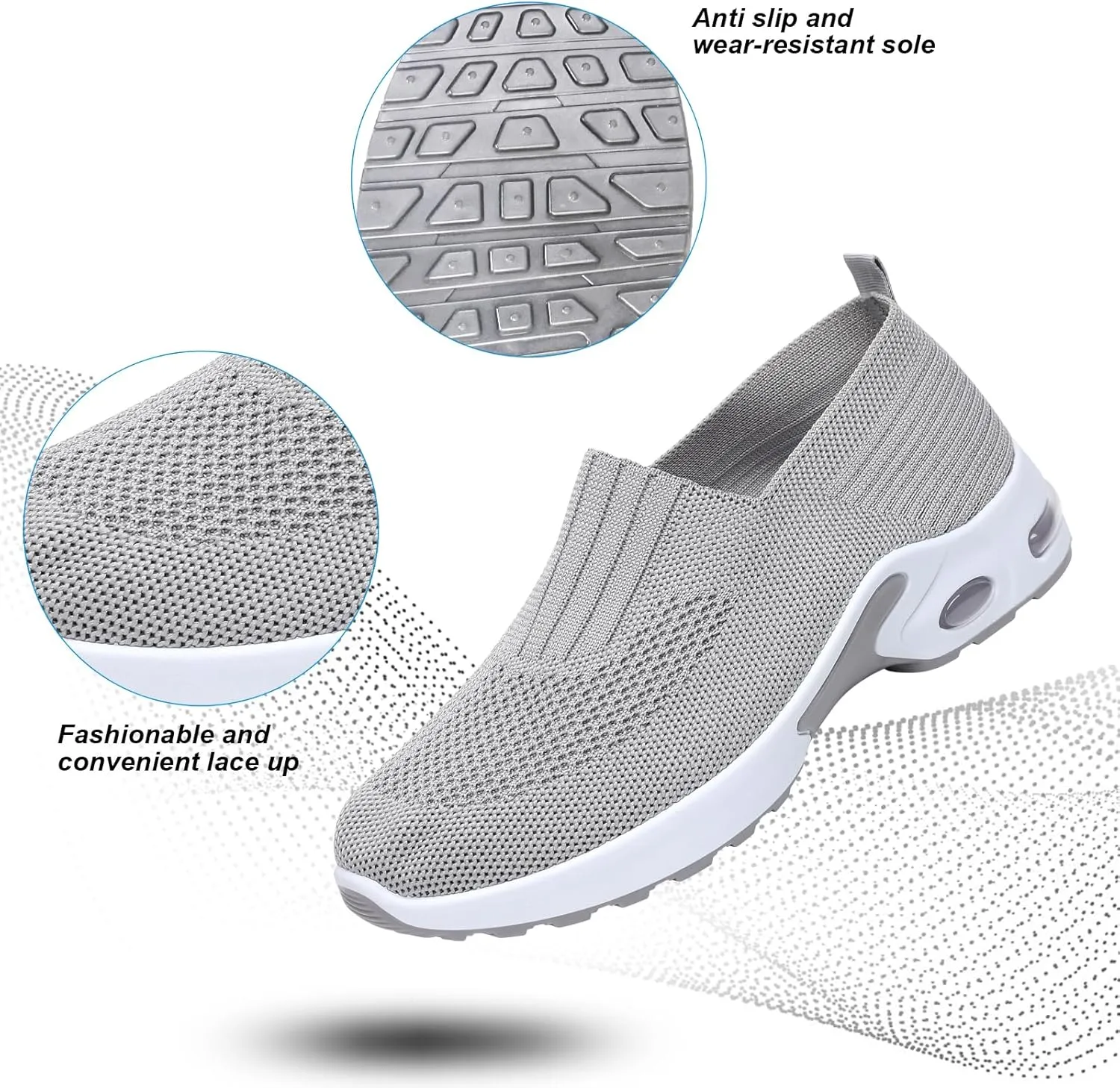Padgene Women Walking Shoes Sock Sneakers Slip-On Breathable Mesh Trainers Women's Comfortable Casual Ladies Air Cushion Athletic Shoes Running Jogging Shoes