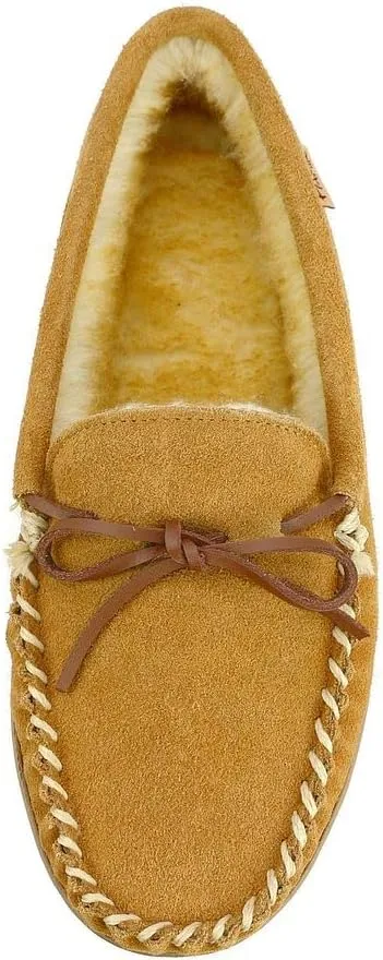 PAMIR Men's Genuine suede Faux Fur Lined Slip on Moccasin Slippers Indoor Outdoor
