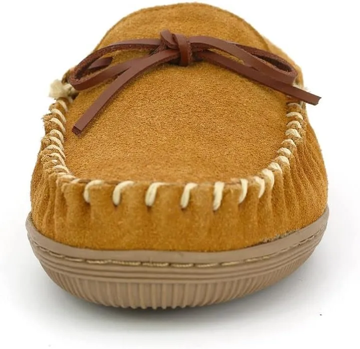PAMIR Men's Genuine suede Faux Fur Lined Slip on Moccasin Slippers Indoor Outdoor