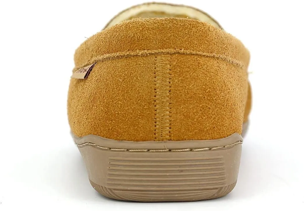 PAMIR Men's Genuine suede Faux Fur Lined Slip on Moccasin Slippers Indoor Outdoor