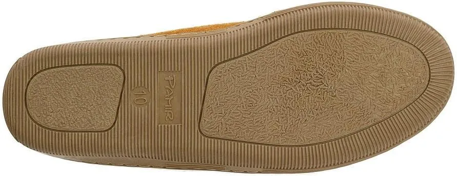 PAMIR Men's Genuine suede Faux Fur Lined Slip on Moccasin Slippers Indoor Outdoor