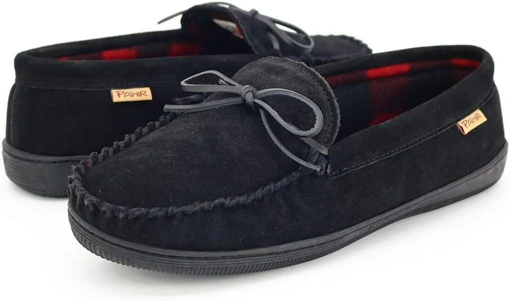 PAMIR Men's Genuine Suede Fleece Moccasin Slippers Indoor Outdoor Slip on Driving Loafer Shoes
