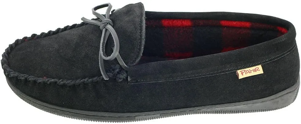PAMIR Men's Genuine Suede Fleece Moccasin Slippers Indoor Outdoor Slip on Driving Loafer Shoes