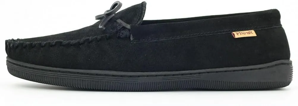 PAMIR Men's Genuine Suede Fleece Moccasin Slippers Indoor Outdoor Slip on Driving Loafer Shoes
