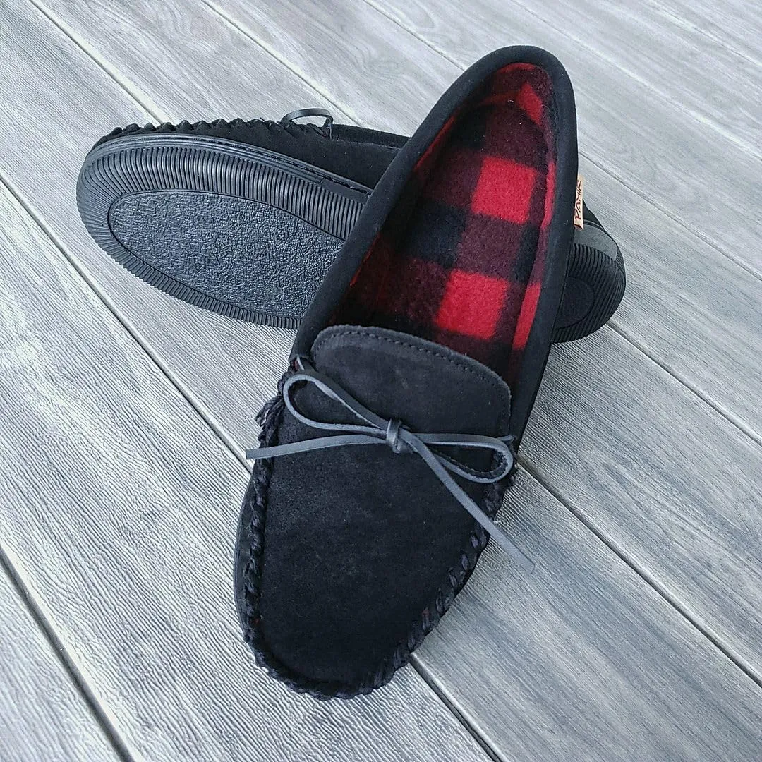 PAMIR Men's Genuine Suede Fleece Moccasin Slippers Indoor Outdoor Slip on Driving Loafer Shoes