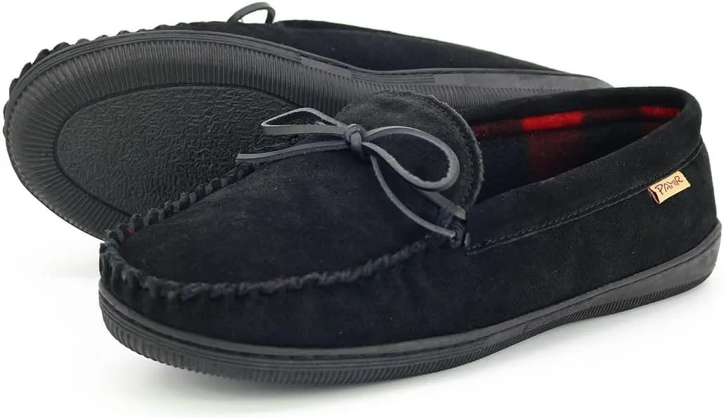 PAMIR Men's Genuine Suede Fleece Moccasin Slippers Indoor Outdoor Slip on Driving Loafer Shoes