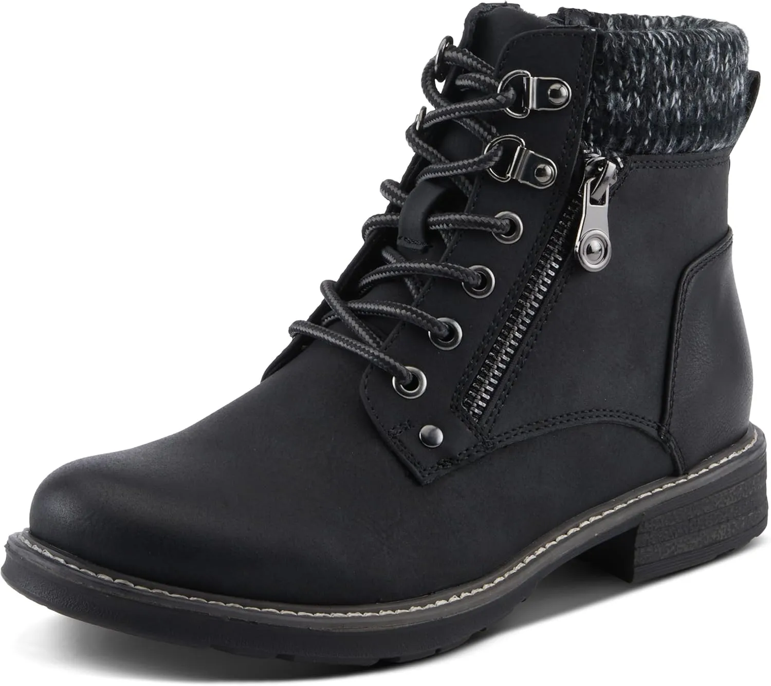 PATRIZIA Women's JADELYN Hiker Booties with Sweater-Knit Collar, Metal Eyelets, and Zipper Closure