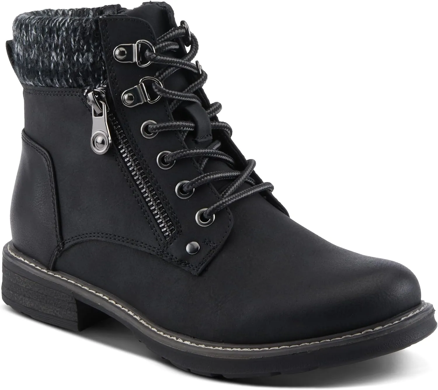 PATRIZIA Women's JADELYN Hiker Booties with Sweater-Knit Collar, Metal Eyelets, and Zipper Closure