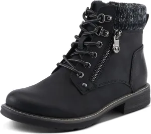PATRIZIA Women's JADELYN Hiker Booties with Sweater-Knit Collar, Metal Eyelets, and Zipper Closure