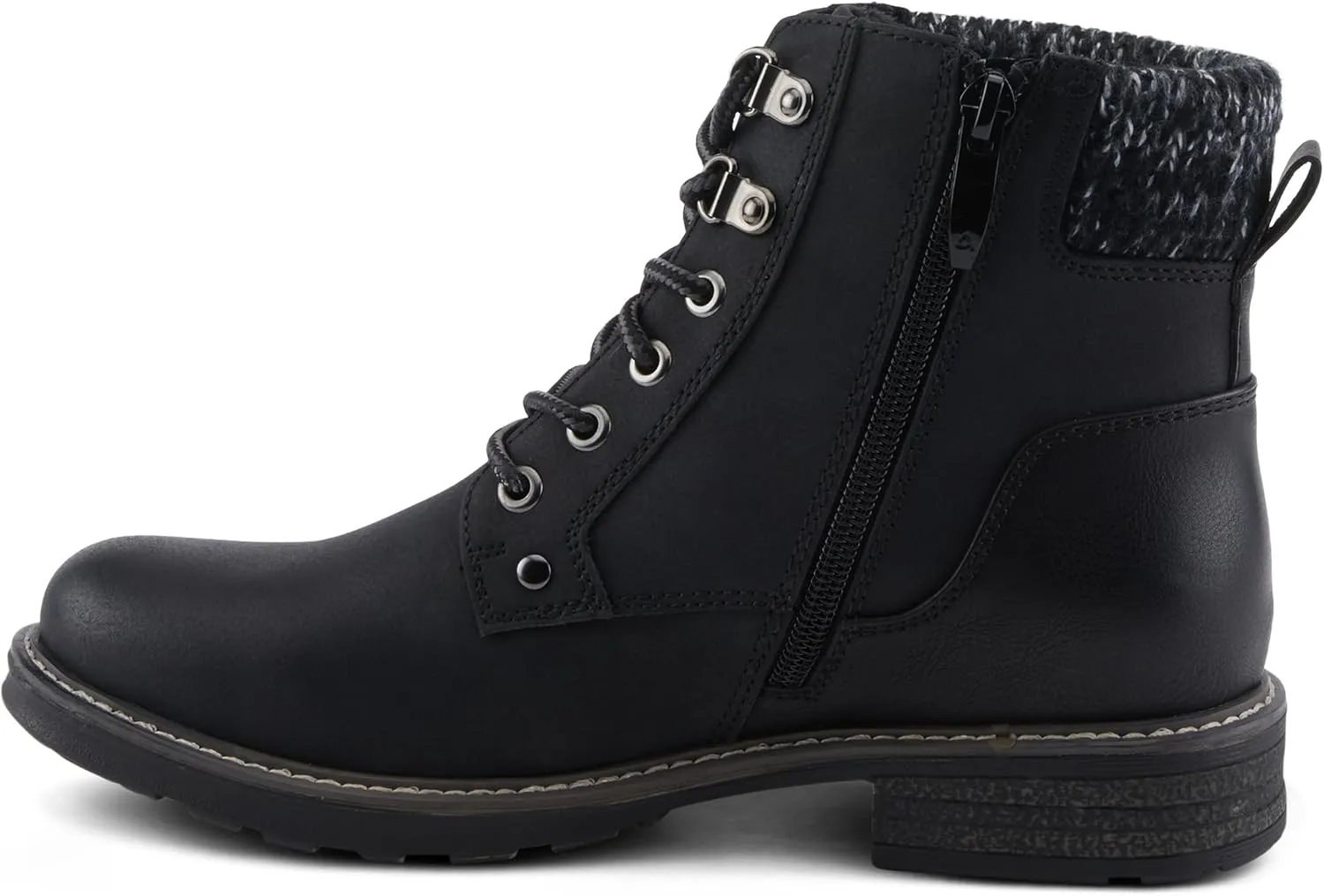 PATRIZIA Women's JADELYN Hiker Booties with Sweater-Knit Collar, Metal Eyelets, and Zipper Closure