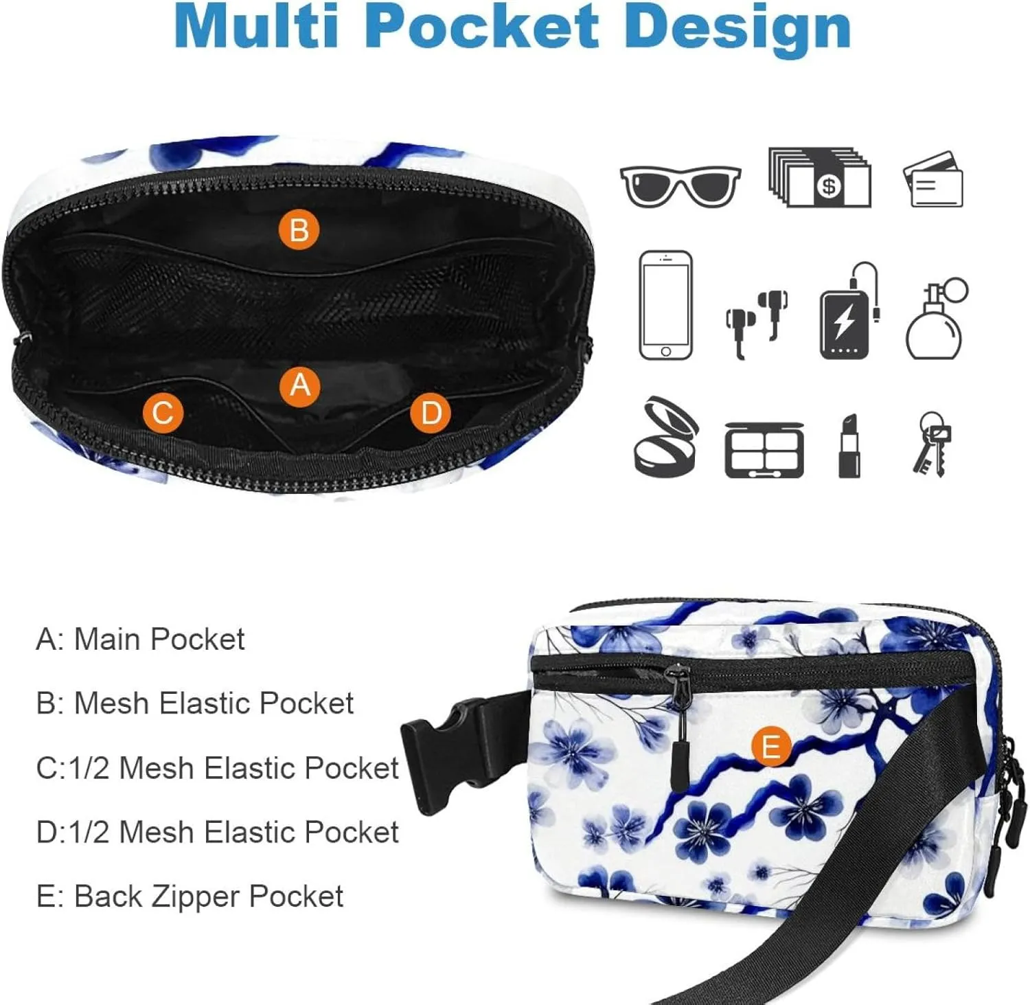 Pink Cherry Blossoms-948 Unisex Style Fanny Pack: Fashion Waist Packs, Crossbody Bags Sport Slim Fashionable for Jogging Hiking Hiker Woman Man