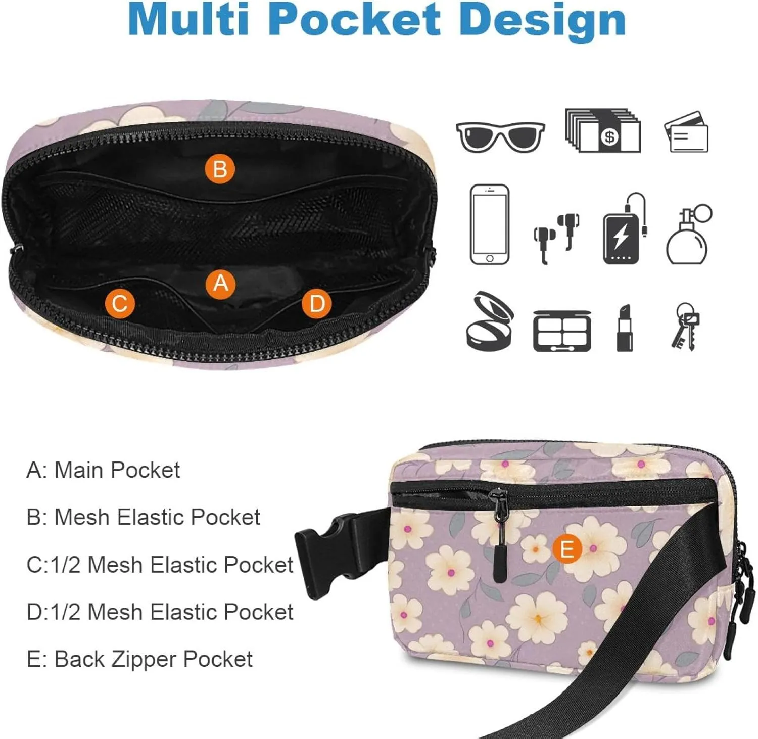 Pink Cherry Blossoms-951 Unisex Style Fanny Pack: Fashion Waist Packs, Crossbody Bags Sport Slim Fashionable for Jogging Hiking Hiker Woman Man