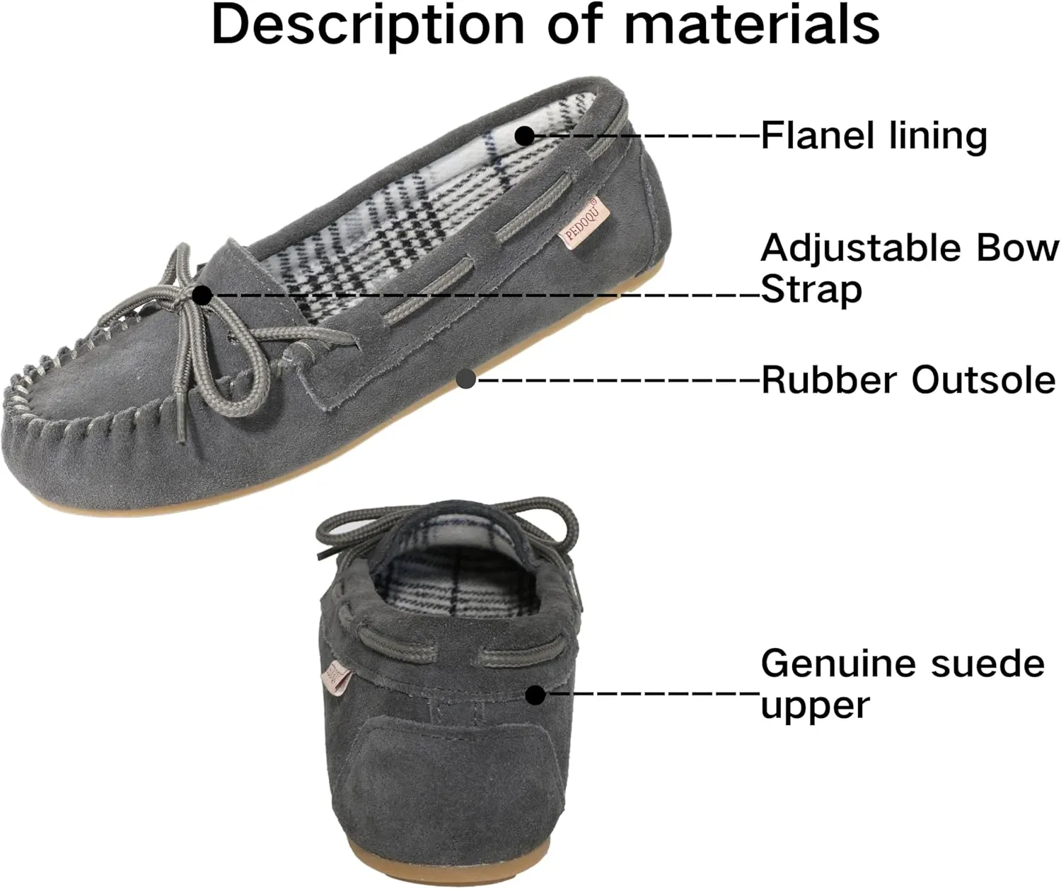 Plaid Lined Hardsole - Moccasin Slippers for Womens Made with Suede Upper, Rubber Sole, Textile Lace, and Traditional Moccasin Design