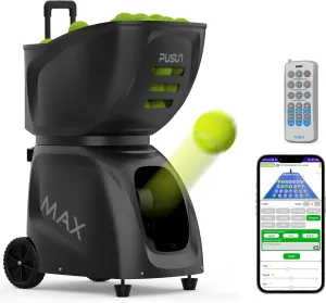 PT-MAX C Tennis Ball Machine - Professional Auto Ball Server with APP Control, 28 Landing Points & 26 Training Modes, Smart Tennis Trainer with Variable Speed System (5-7H Runtime)