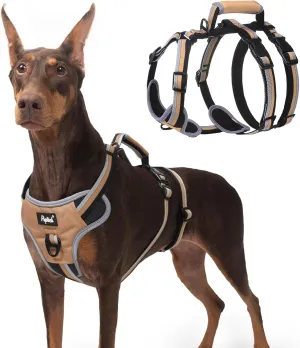 PUPTECK Escape Proof Dog Harness with Padded Handle, No Pull Pet Vest Harness Durable Reflective for Medium Large Dogs Walking Training and Running, Moccasin, XL