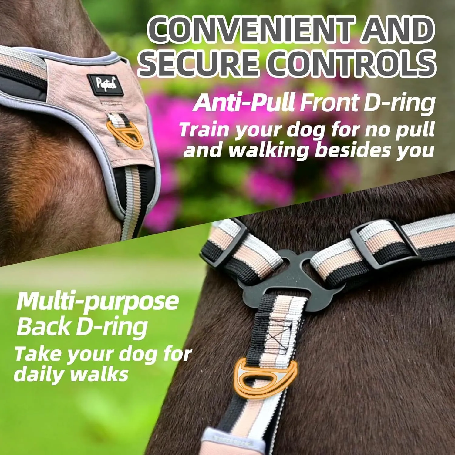 PUPTECK Escape Proof Dog Harness with Padded Handle, No Pull Pet Vest Harness Durable Reflective for Medium Large Dogs Walking Training and Running, Moccasin, XL